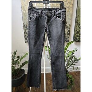 MEK Denim OAXACA Woman’s Sz 27 x 32 Slim Boot Flap Pocket Distressed Black Jeans